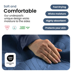 IMPROVIA navy and green underpad provides large 34x36 inch coverage.