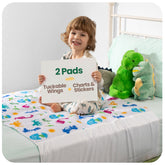 IMPROVIA Toddler Bed Wetting Pad top view shows full coverage with Dino design.