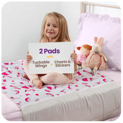 IMPROVIA Toddler Bed Wetting Pad unicorn design close-up of soft top layer and absorbent core