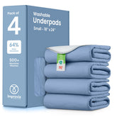 IMPROVIA washable underpad in blue, 18x24 inches, 4-pack for reliable leak protection.