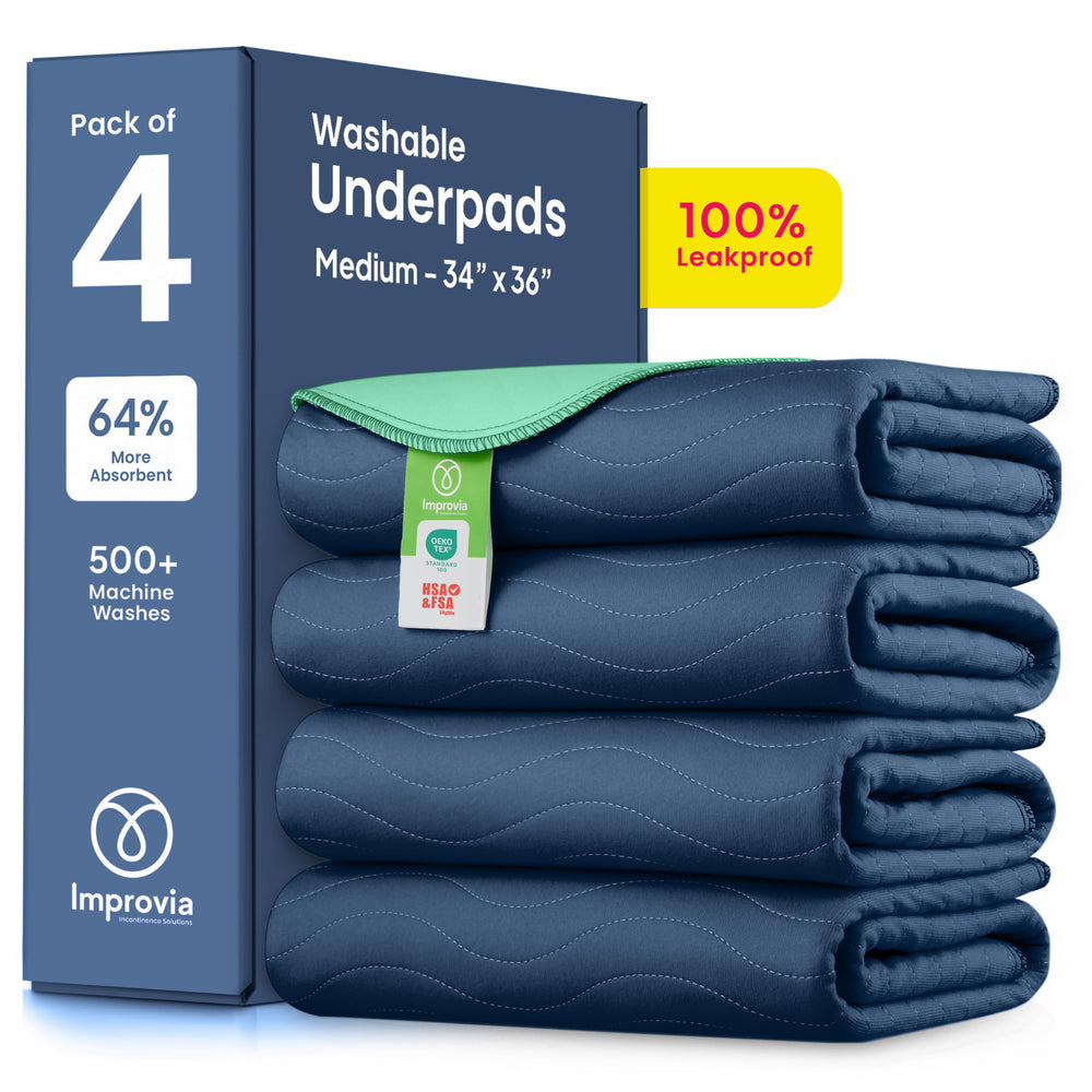 IMPROVIA washable underpad edge-wicking for leakproof protection.