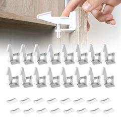 Inaya 16-pack cabinet locks show seamless design on a kitchen cabinet for child safety.