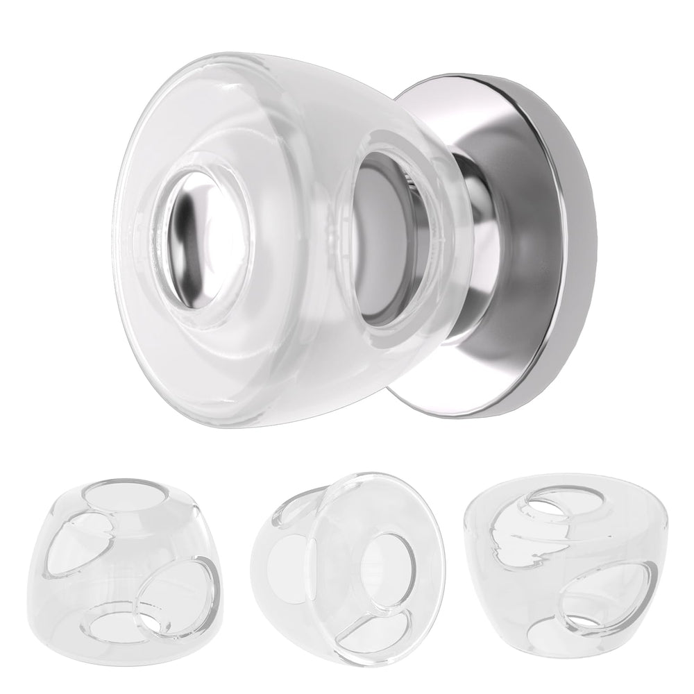 Inaya 4-pack door knob cover packshot, clear and safe for childproofing.