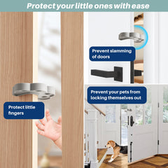 Inaya door pinch guard hook mounted on door demonstrates easy, tool-free setup.