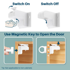 Inaya invisible design cabinet lock mounted on door blends with décor.