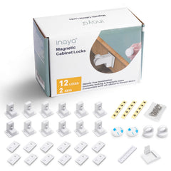Inaya magnetic cabinet locks with 12 locks and 2 keys secure cabinets from curious kids.