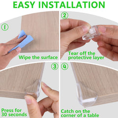 Incenseat table corner protector close-up shows a clear, unobtrusive safety shield.