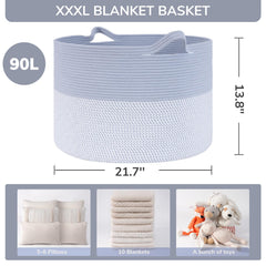 INDRESSME large rope basket with blankets inside shows generous capacity for home textiles