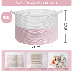 INDRESSME XXXLarge pink cotton rope basket close-up showing durable soft material.
