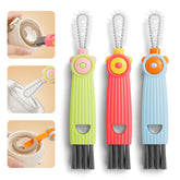 INDEMO 3-in-1 Cup Lid Brush set cleans lid grooves for thorough residue removal.