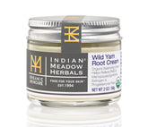 Indian Meadow Herbals Wild Yam Root Cream 2oz jar for natural menstrual comfort.