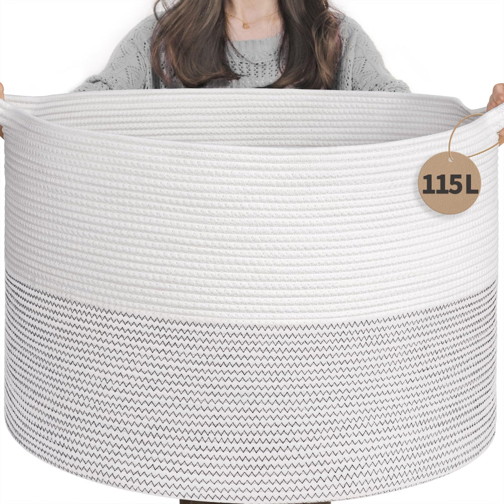 INDRESSME 115L blanket basket front view showing ample storage for blankets and toys.