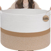 INDRESSME 115L front-view cotton rope basket offering spacious blanket storage.