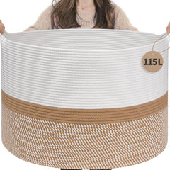 INDRESSME 115L front-view cotton rope basket offering spacious blanket storage.