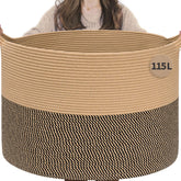 INDRESSME 115L blanket basket in camel for blankets and throws, stylish and spacious.