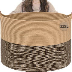 INDRESSME 115L blanket basket in camel for blankets and throws, stylish and spacious.