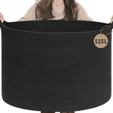 INDRESSME 115L blanket basket close up weave highlights durable soft cotton rope storage.