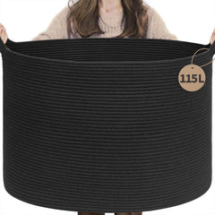 INDRESSME 115L blanket basket close up weave highlights durable soft cotton rope storage.