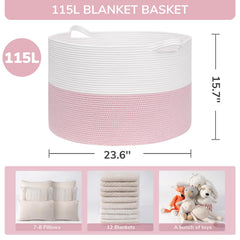 IndressMe 115L pink basket, side view, ideal for organizing nursery essentials.