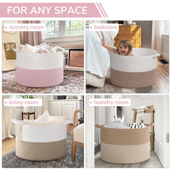 IndressMe 115L pink basket with stuffed animals, showcasing soft rope texture.