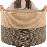INDRESSME extra large woven basket holds blankets in a cozy living room.
