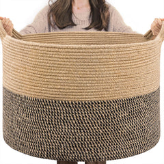 INDRESSME extra large woven basket holds blankets in a cozy living room.