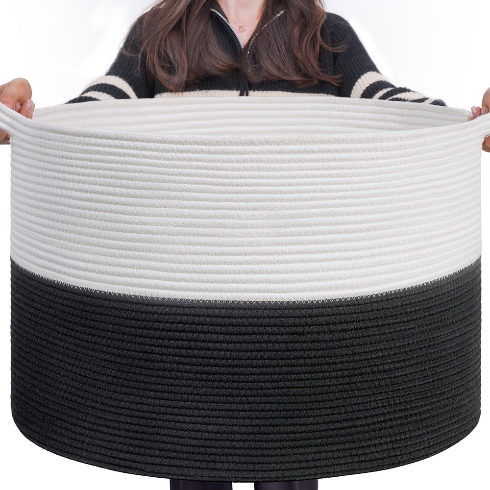 INDRESSME large cotton rope basket for blanket storage keeps living room organized.