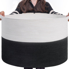 INDRESSME large cotton rope basket for blanket storage keeps living room organized.