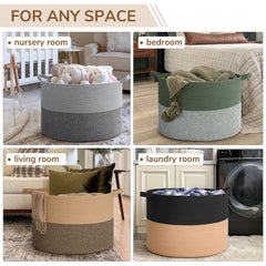 INDRESSME cotton rope laundry basket, breathable and gentle on fabrics.