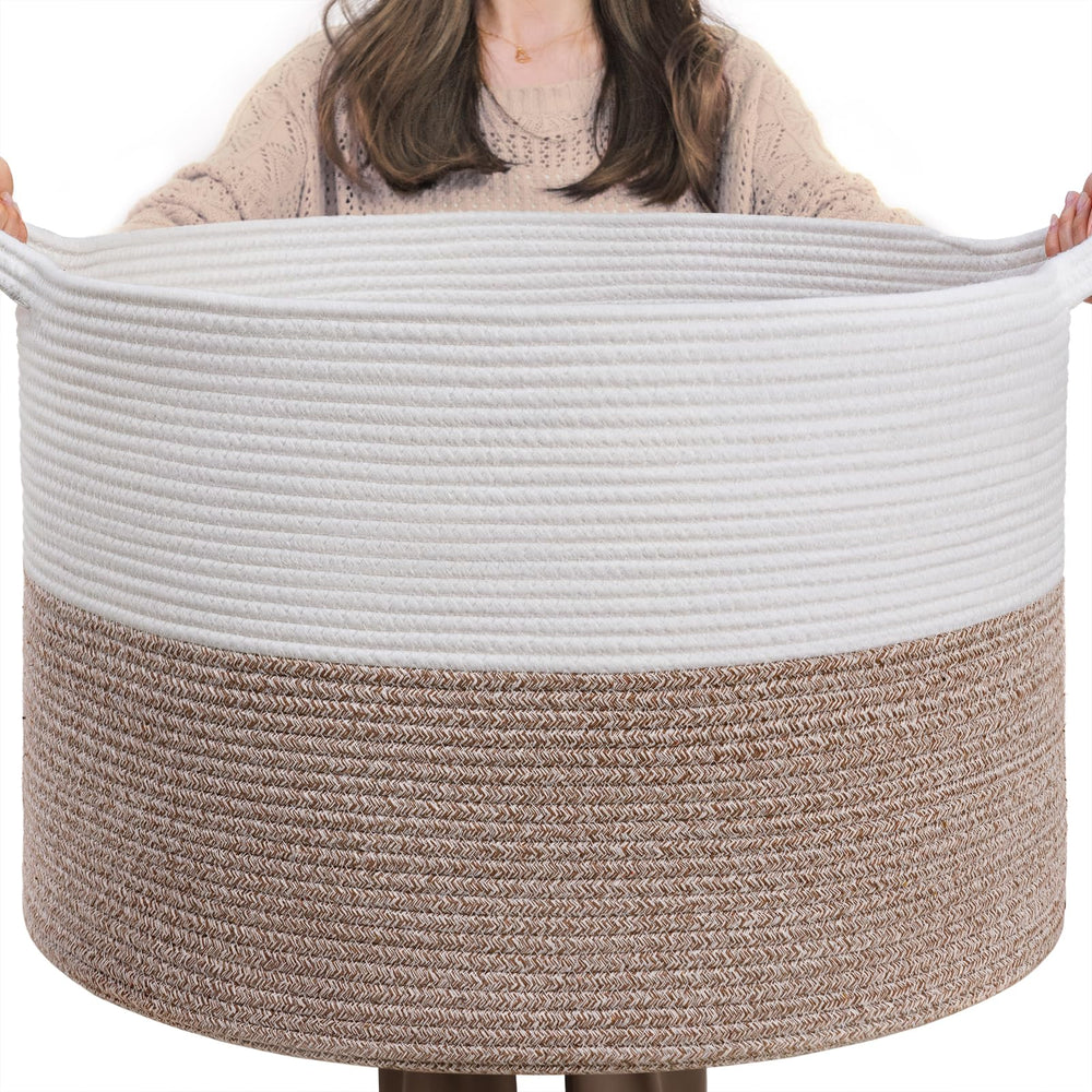 INDRESSME XXXLarge Cotton Rope Basket front view for spacious laundry storage