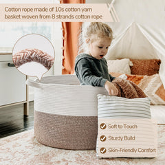 INDRESSME XXXLarge Cotton Rope Basket with handles for easy carry
