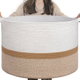 INDRESSME XXXLarge cotton rope basket closeup weave highlights sturdy craftsmanship and soft texture.