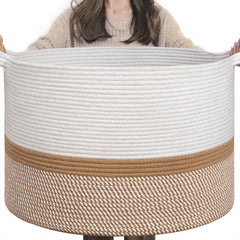 INDRESSME XXXLarge cotton rope basket closeup weave highlights sturdy craftsmanship and soft texture.