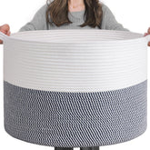 INDRESSME XXXLarge cotton rope basket on a shelf in navy for spacious storage.