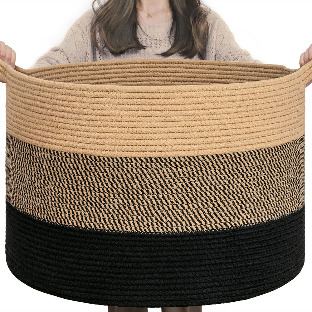 INDRESSME XXXLarge cotton rope basket open top for clutter-free living spaces.