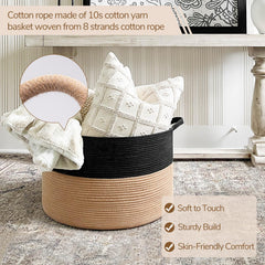 INDRESSME XXXLarge cotton rope basket blanket storage on living room shelf for neat organization.