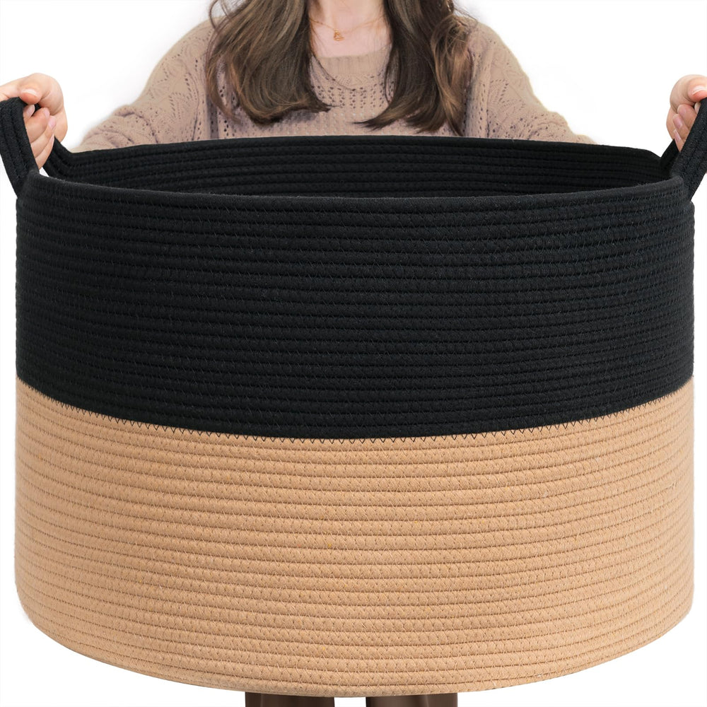 INDRESSME XXXLarge cotton rope basket folding handles for easy transport and blanket storage.