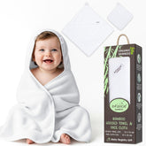 Infancie bamboo hooded towel front view for ultra-soft newborn bath wrap.