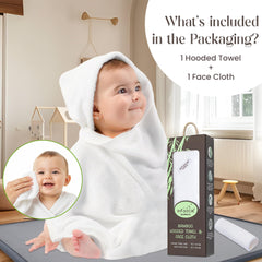 Infancie bamboo hooded towel size info communicates 75x75 cm for growth.