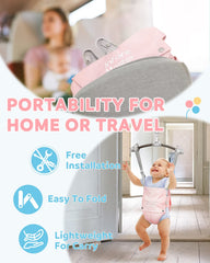 Infant Master adjustable-height jumper fits growing babies for versatile use.