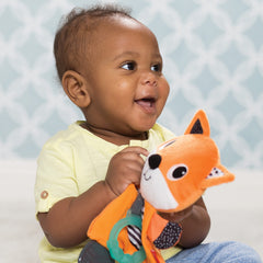 Infantino Cuddly Teether Fox with chewy feet and ring for chewing.