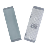 INFANZIA car-seat strap covers in gray provide gentle cushioning for delicate skin.