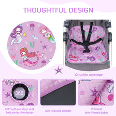 INFANZIA Dry Seat purple protector, car seat compatibility, fits most harness systems.