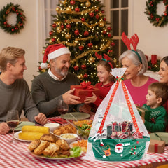 InfiBay green ribbon and bow on basket enhances festive presentation.