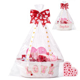 InfiBay Valentines basket white basket shows gift-ready elegance for Valentine surprises.