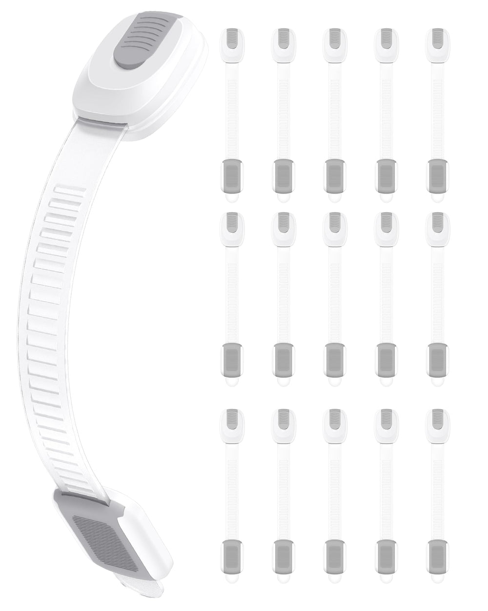 Infinno 16-pack cabinet locks package demonstrates quick baby-proofing across drawers.