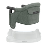 Inglesina Fast Table Chair Pine Green Melange with dining tray for mess-free meals.