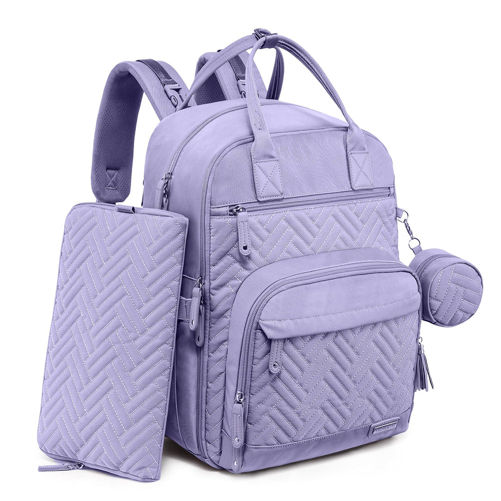 iniuniu diaper bag backpack taro purple front view highlights spacious storage for on-the-go organizing.