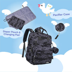 iniuniu diaper pouch with changing mat keeps on-the-go diapering organized.