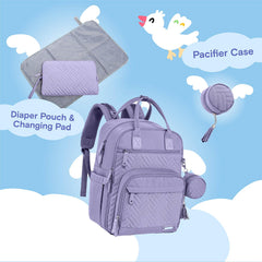 iniuniu diaper pouch with changing pad shows easy on-the-go diapering and cleanup.